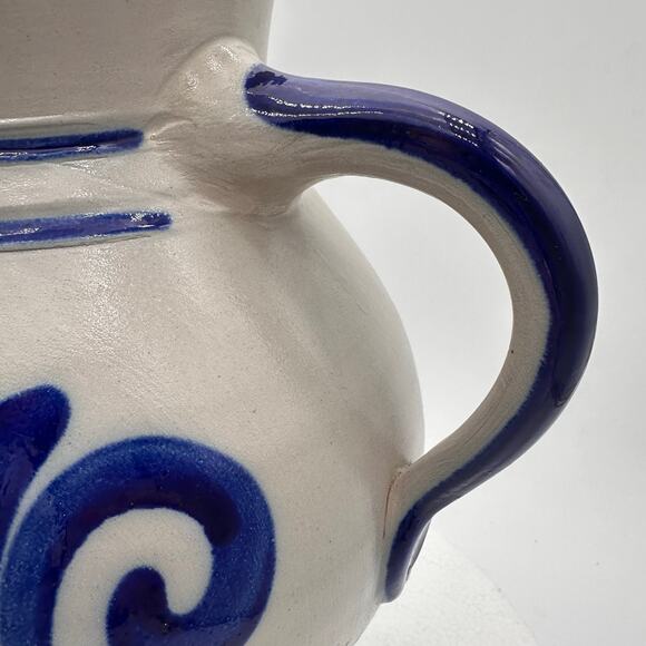 Vtg Handarbeit Salt Glaze German Water Jug Pitcher Art Pottery Gray Blue Cottage - Picture 2 of 13